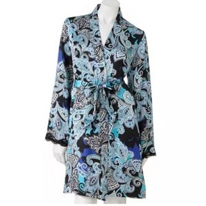 Apt. 9 ~ Satin Paisley Lace-Trim Wrap Robe in Blue & Purple (XS, NWOT)